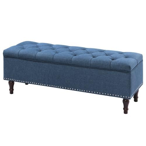 Image of LEGACY OF COMFORT Arlecia Upholstered Ottoman Bench with Storage for Living Room, Storage Chest for Sofa Couch Bedroom Entryway (Navy Blue)