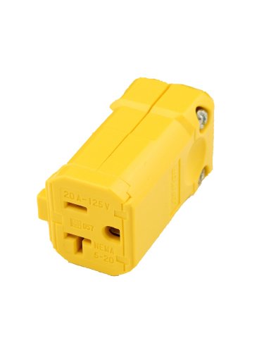 Leviton 5359-VY 20 Amp, 125 Volt, Connector, Straight Blade, Industrial Grade, Grounding, Python, Yellow