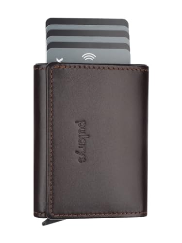 PULARYS Mini Wallet BOSTON - Multifunckion Credit Card Case - Italian Leather - RFID blocking - Size: 7.5 x 9.5 x 2.5 cm - Space for up to 10 Cards - Snap Fastener - Classic Design