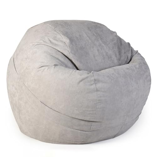BotYcht Cubierta de Puf Bolsa de Frijoles(sin Relleno), Lavable, Redonda, Funda de Sillón Puff de Terciopelo Suave y Algodón, para Adultos y Adolescentes,Light Gray,4FT