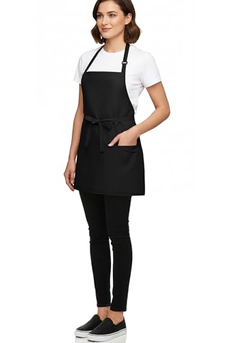 Image of BOHARERS Kitchen Cooking Apron Unisex Adjustable chef apron with 3 pockets, 1 Pack Black