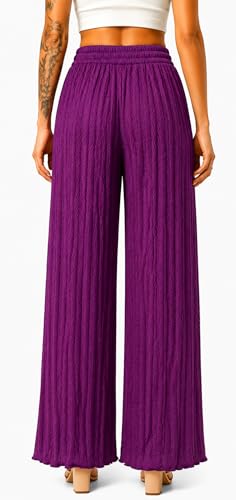 Image of Ebifin Women Pleated Palazzo Pants, Elastic Waist, Free Size, Casual Summer Wide Leg Trousers, Flowy Lightweight Lounge Pants for Travel, Vacation