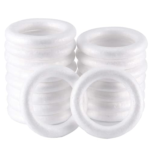 ZOENHOU 30 Pack 5.7 x 1 Inch Craft Foam Wreath Durable White Polystyrene Foam Ring Round Foam Wreath for DIY Arts Crafts Floral Projects Decorations