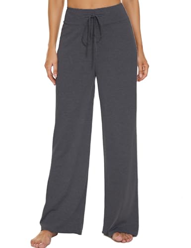 Image of LOCUBE Women's Pajama Pants, Soft Comfy High-Waist Wide-Leg Lounge Pants with Drawstring and Pockets