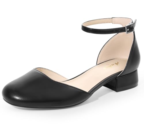 Image of Ankis Round Closed Toe Heels for Women, Low Block Heel Dress Shoes
