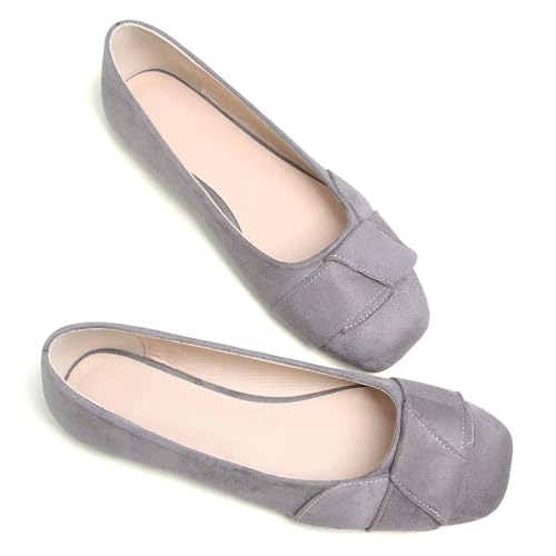 WENJIAZHIZHI Womens Bow Shoes Solid Square Toe Ballet Flats Casual Slip On Loafers for Women Dressy Comfortable2