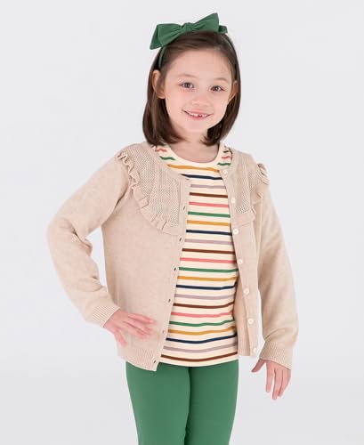 RuffleButts Heather Oatmeal Sweater Knit Ruffle Trim Cardigan - 4T3