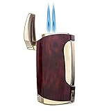 PROMISE Cigar Torch Lighters, Double Jet Flame Butane Lighters with Cigar Punch (Brown Grain)