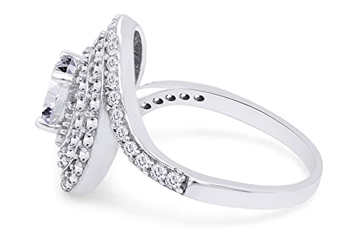 SAVEARTH DIAMONDS 6MM Center, Round Cut Sparkling White Cubic Zirconia Bypass Cluster Engagement Ring In 14k Gold Over Sterling Silver Jewelry Gift For Women's Birthday3