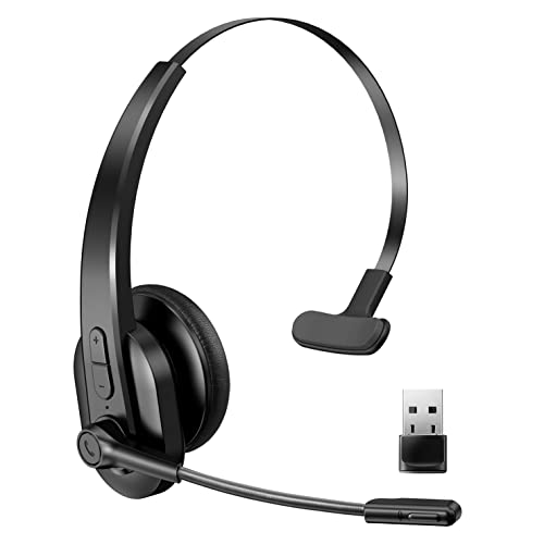 Upgraded Bluetooth Headset, Wireless Headset with Noise Canceling Microphone for Trucker, On-Ear Bluetooth Headset V5.2 with USB Dongle for Computer, Headset with Mute Button for Work.