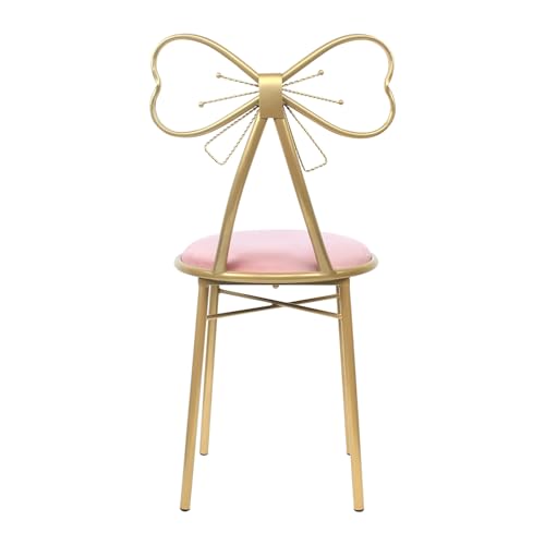 Image of Velvet Vanity Chairs, Metal Cute Butterfly Stool Chair Dresser Makeup Chairs Stool with Pink Velvet Cushion and Bow Knot Backrest for Girl Bedroom, Living Room (Light Pink)