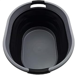 SAMMART 28L Collapsible Plastic Laundry Basket - Oval Tub / Basket - Foldable Storage Container - Space Saving Laundry Hamper, Water capacity 22L (Dark Grey/Black)Size : 54.3 x 41.4 x 9.4 cm