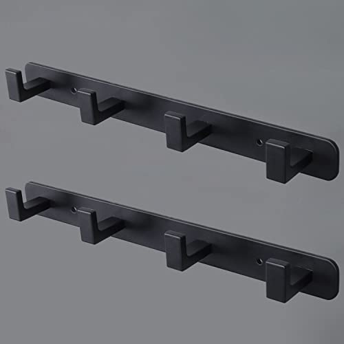 Image of Coat Rack, Heavy Duty Stainless Steel 4 Tri Coat Hook Hanger, Wall Mounted Wall Hooks, Rustic Clothes Hook /Key Hook Rail for Bathroom Kitchen Entryway(2 Pack, 4 Hook Black)