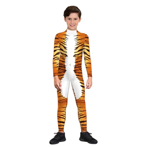 Costume tigre enfant Halloween - Body moulant unisexe et combinaison de spectacle marron