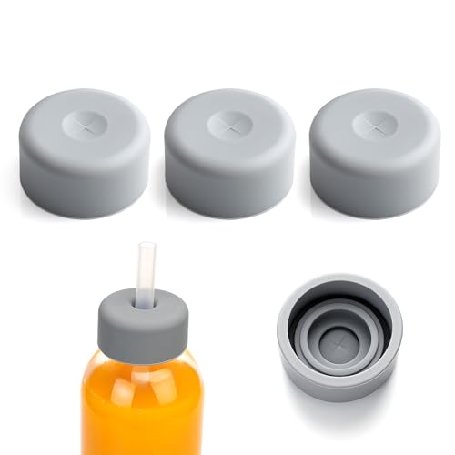 Zukro Water Bottles Replacement Rubber Lids with Straw Hole, Silicone Cap for Luxfuel/Epica/Sursip 10oz/18oz/24oz Glass Bottles With Mouth Opening 1.49 Inch, Press-in Fit, BPA Free, 3 Pack