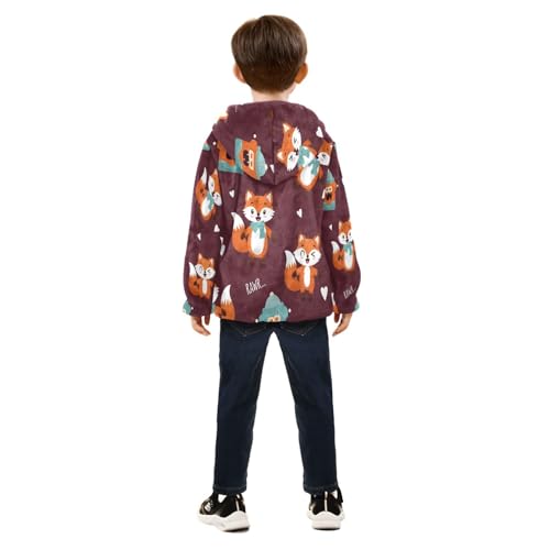 Cute Foxes with Robot Toddler Fleece Jacket Girl Boys Hooded Fleece Jacket Coat Warm Outwear Zip-up 3-10T4