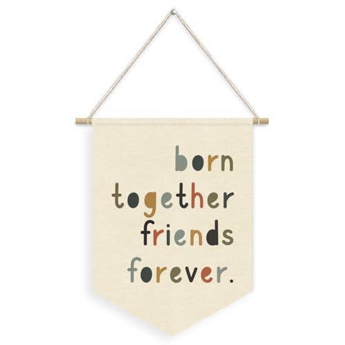 Dilemat Twins Nursery Decor Boho Born Together Friends Forever Linen Pennant Banner,Playroom Decor Wall Hanging Flag Banner for Nursery Siblings Kids Room Playroom,Twin Gifts
