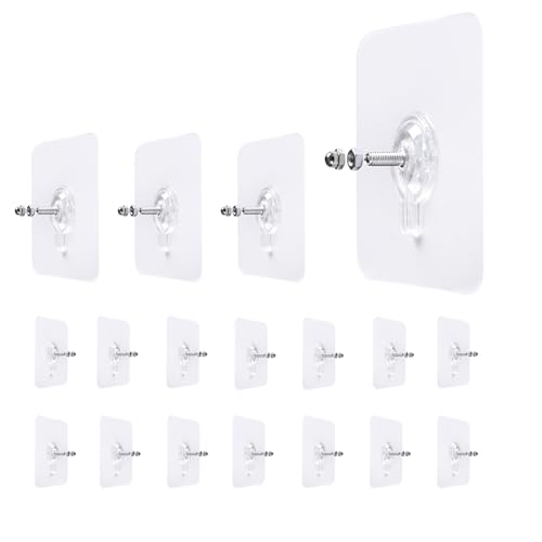 LAJAR 18 Pack Adhesive Wall Screws Hanging Nails, Seamless Screws for Wall Mounting, Nail-Free Stickers for Kitchen, Shower and Bathroom (12mm)