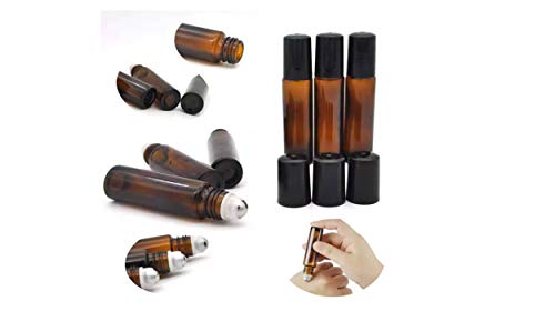 Essential Oil Roller Bottles, Empty Refillable Roll on Glass Bottles, Leak proof Glass Bottle, Stainless Steel Balls for Essential Oil (Amber, Blue)3