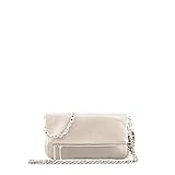 Bolso bandolera de piel MODELISA - Bolso Bandolera Piel Doble Correa Cadena De Hombro Made In Italy Mujer (Beige)