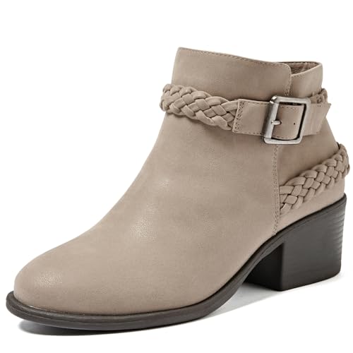 Luoika Women's Wide Width Ankle Boots - Black Brown Short Boots Block Low Heel Side Zipper Booties.