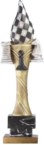 Trofeo de Ajedrez en Resina con Base de Mármol Negro y Madera