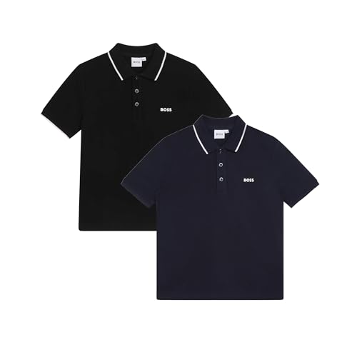 BOSS Boys Short Sleeve Knit Polo Shirt 2 Pack Black/Navy 12 Years