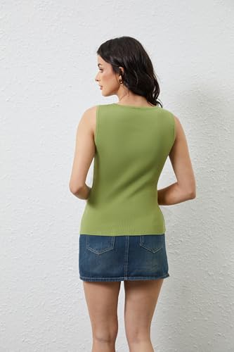 Image of OLAPTA Women Asymmetrical Button Down Side Split Sleeveless Tank Tops Boat Neck Slim Fit Summer Casual Side Button Knit Vest