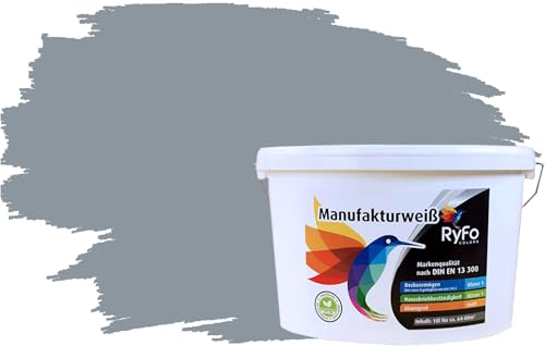 RyFo Colors Bunte Wandfarbe Manufakturweiß Silbergrau 10l - weitere Grau Farbtöne und Größen erhältlich, Deckkraft Klasse 1, Nassabrieb Klasse 1