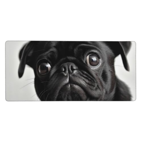 Tapis de souris de jeu XXL 90x40 cm antidérapant avec motif carlin noir mignon