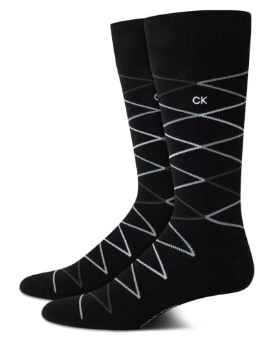 Calvin Klein Meias masculinas – Meias sociais de mistura de algodão egípcio e luxuoso (2 pares), Diamante preto, 7-12