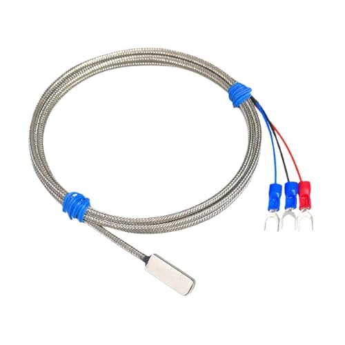 Sonda PT100 industrial plana con montaje adhesivo térmico y cable de 5 metros