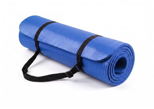 Primo Plus Professional Yoga Mat with Carrying Strap Premium Quality Foam Yoga Mat Provides Non-Slip Surface and Superior Comfort for Home Gym Workout Fitness Activities (Blue)