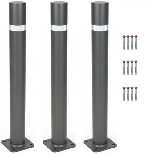 Pilona Fija con Placa Barcelona Eco, Bolardo de Hierro Negro Forja, 850mm x 80mm, 3 Unidades con Tornillería Incluida