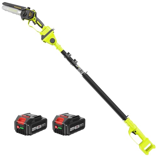Supstable Una Podadora de Pértiga con Batería, Mini Motosierra Batería 8000 mAh, 6 Pulgadas Sierra Eléctrica Telescópica para Poda, Cabeza del Motor Orientable a 180°, Barra de Extensión hasta 4,5 m