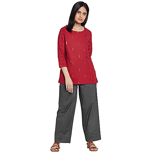 Image of GO COLORS Women Blue Stripe Cotton Wide Pants