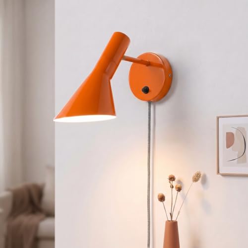 Image of COSYLUX Vintage Plug in Wall Sconces, Industrial Rotatable Swing Arm Wall Lamp with Switch, Wall Mounted Light Fixtures Reading Lamp for Bedside Bedroom Indoor, Pastel Orange
