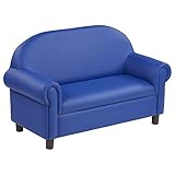 Factory Direct Partners 10493-BL Little Lux Upholstered Preschool Sofa, Plush Furniture for Kids Room, Classroom, Daycare - Blue