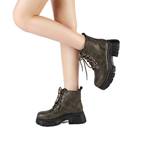 GATUXUS Women's Lace Up Combat Ankle Boots Fashion Low Chunky Heels Lug Sole Platform Hiking Booties Shoes3
