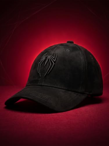Image of Bewakoof Marvel Unisex Black Spidey Stealth Embroidered Premium Super Suede Baseball Cap