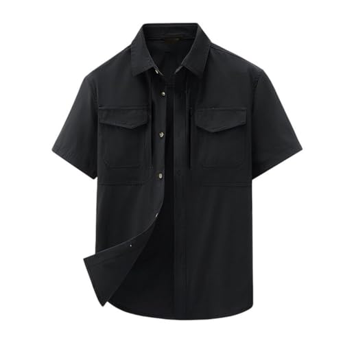 Chemise de travail militaire japonaise homme unie à manches courtes et coupe ample pour le quotidien