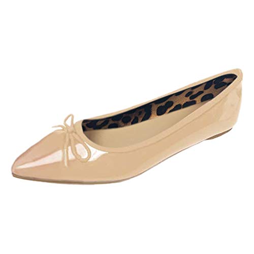 Gold Toe Womens Patent Ballet Flats with Bow and Leopard Lining,Cushioned Insoles (Nude, Numeric_6)