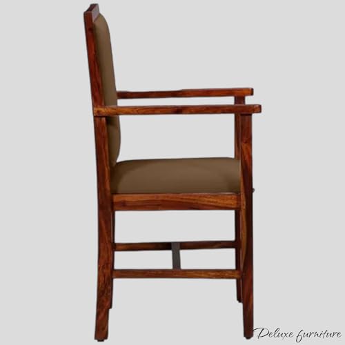 Image of Solid Wooden Chair | Arm Chair for Living Room, Bedroom & Home (48D x 53W x 99H Centimeters (Peshtigo-Honey Oak, One Seat)