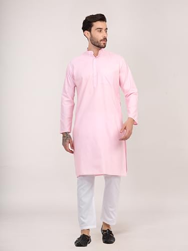 Image of HUZUR Men's Cotton Full Sleeve Long Knee Length Kurta Pajama Comfortable Wear for Festival and Occasion like Holi,Diwali,Eid,Haldi,Mehendi and Wedding