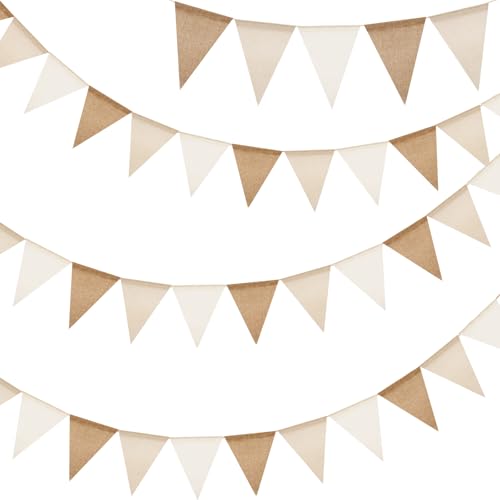 G2PLUS Brun et Beige Fanion Jute Guirlande Fanions Toile de Jute,12M avec 36PCS Drapeau Triangulaire en Lin Imitation Résistant aux Intempéries pour Chambre...
