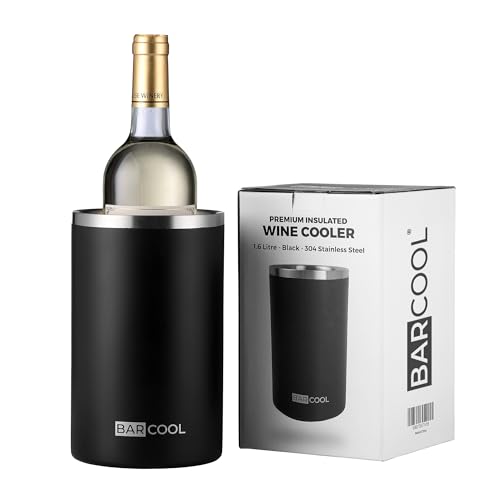 Barcool Wine Cooler Sleeve | Stainless Steel Double Walled Insulated Wine Bottle Cooler for Wine & Champagne | Portable No Ice Needed Condensation Free Wine Chiller for Home & Outdoor Use - Black