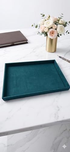 Image of Luxury Velvet Jewelry Organizer Tray for Watch Sunglasses Bangles Earrings Rings Chains Necklace & Others Storage Display Tray in Green
