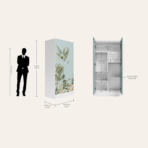 Image of Interio by Godrej Slimline 2-Door Digital Printed Steel Almirah (Sky Grey Tropical Haven), 1-Year Warranty, 1 Locker