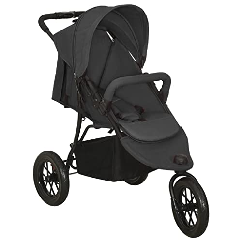 Poussette 3 Roues, Poussette Tout-terrain Campagne de Jogging Pliable pour bébé Anthracite Acier