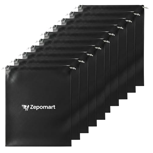 Image of Shoe Bag for Travel & Storage 16x12 Inch with Free Shoe Cover, Dustproof & Water-Resistant Non Woven Shoe Organizer for Men & Women, Footwear Bag for Luggage, Gym & Home (Black, Pack of 10)